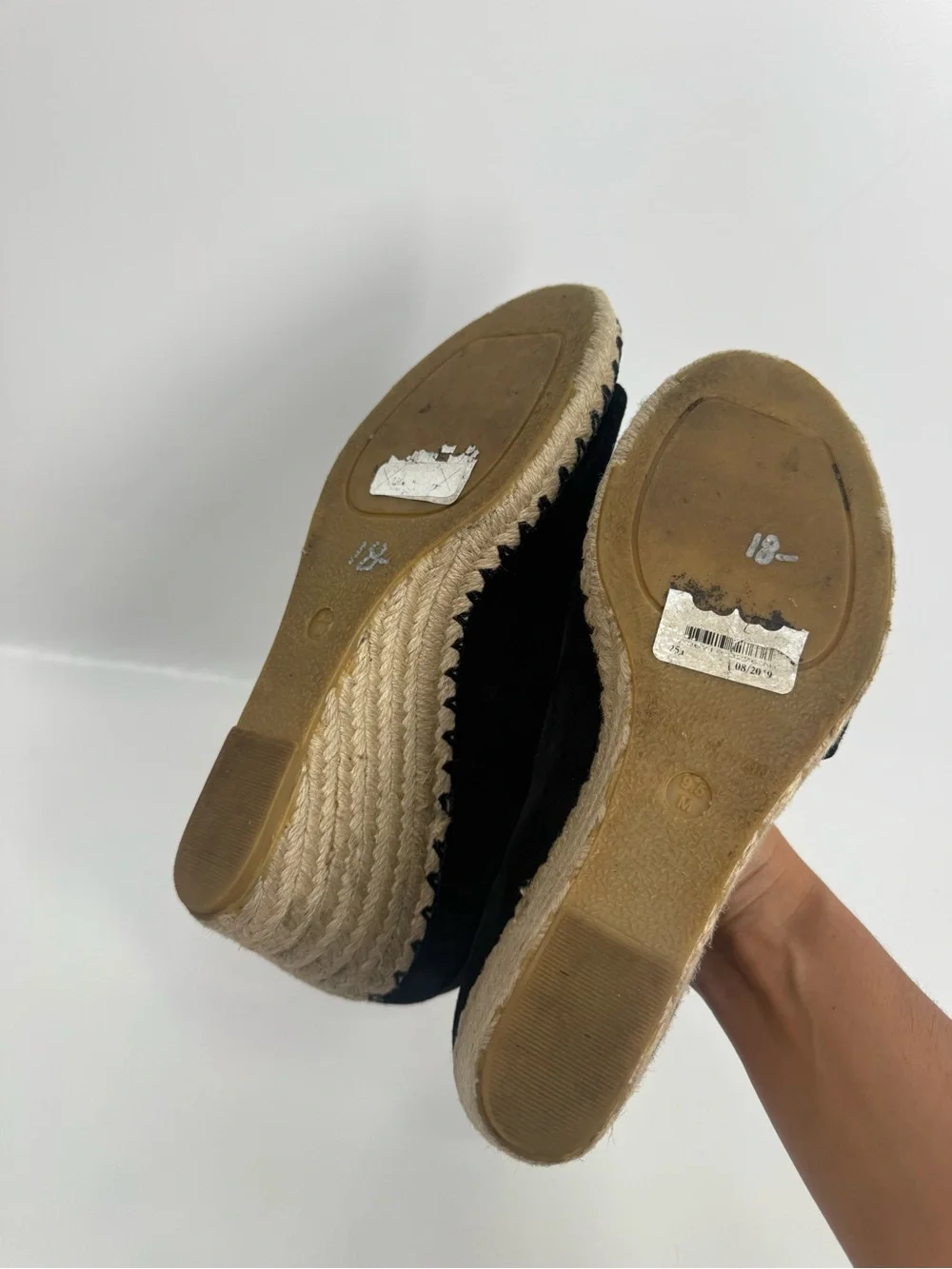 Vince Sonora Espadrille Wedge Heel Sandals Peep Toe Black Womens Size 9.5M